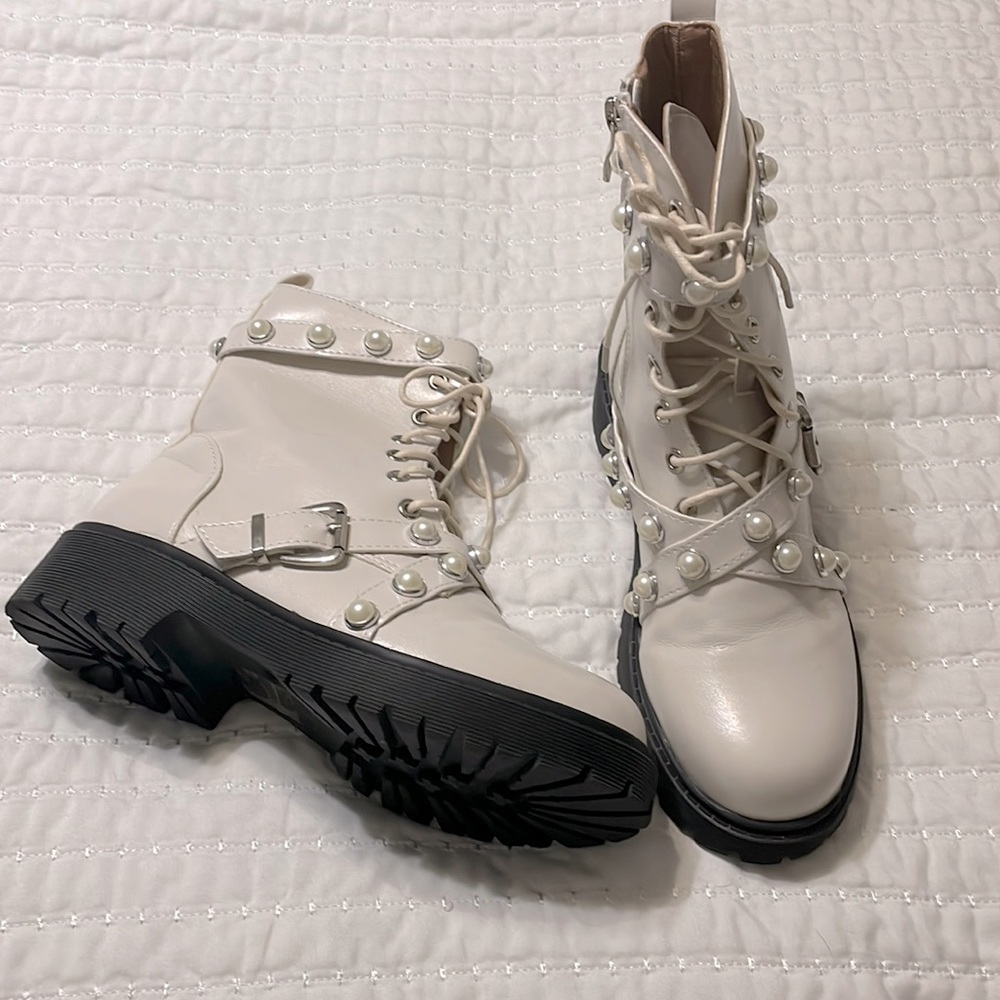Cream combat boots